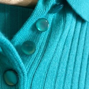 Vintage 90s Prides Landing Womens Sweater Medium 100% Acrylic Teal Collared Soft